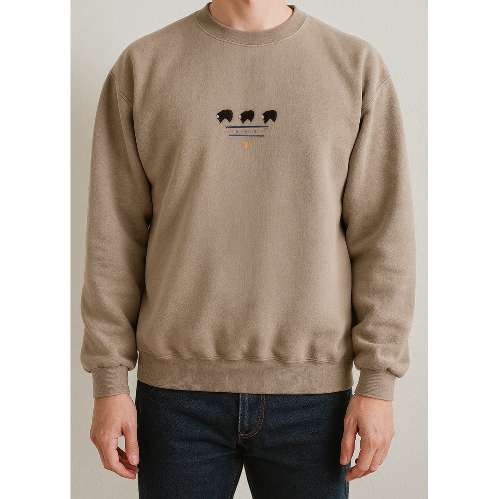 Vintage Oneita Oversized Bear Sweatshirt‎ Heavyweight Stonewashed Brown XL Aztec
